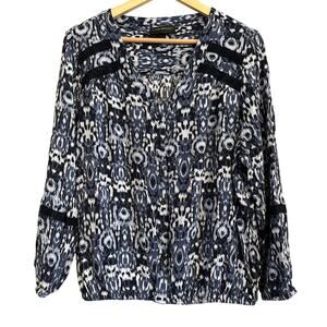 Lane Bryant Boho Peasant Blouse‎ | Size 18/20 | Blue Ikat Print with Navy Lace